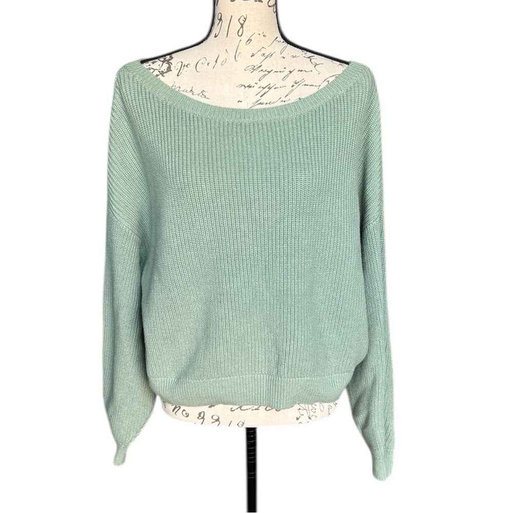 Hollister Light Green Off-the-Shoulder Sweater